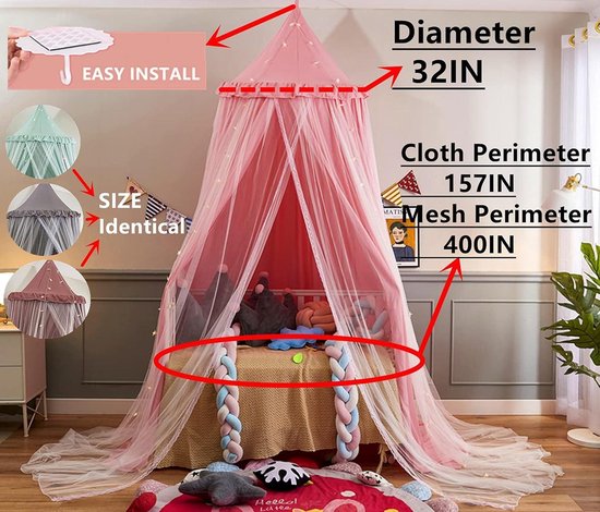 HUOQOU Bedhemel voor Meisjes Prinses Ronde Koepel Kinderen Dromerige Klamboe Meisjeskamer Kasteel Speeltent Hangende Huisdecoratie Leeshoek Hemels(paars