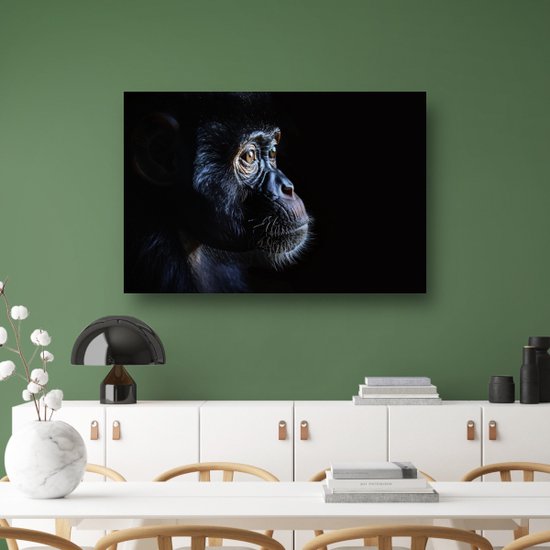 Aap wanddecoratie - Dieren schilderij - Schilderijen canvas Oog - Wanddecoratie klassiek - Canvas met baklijst keuken - Muurkunst canvas met baklijst 150x100 cm
