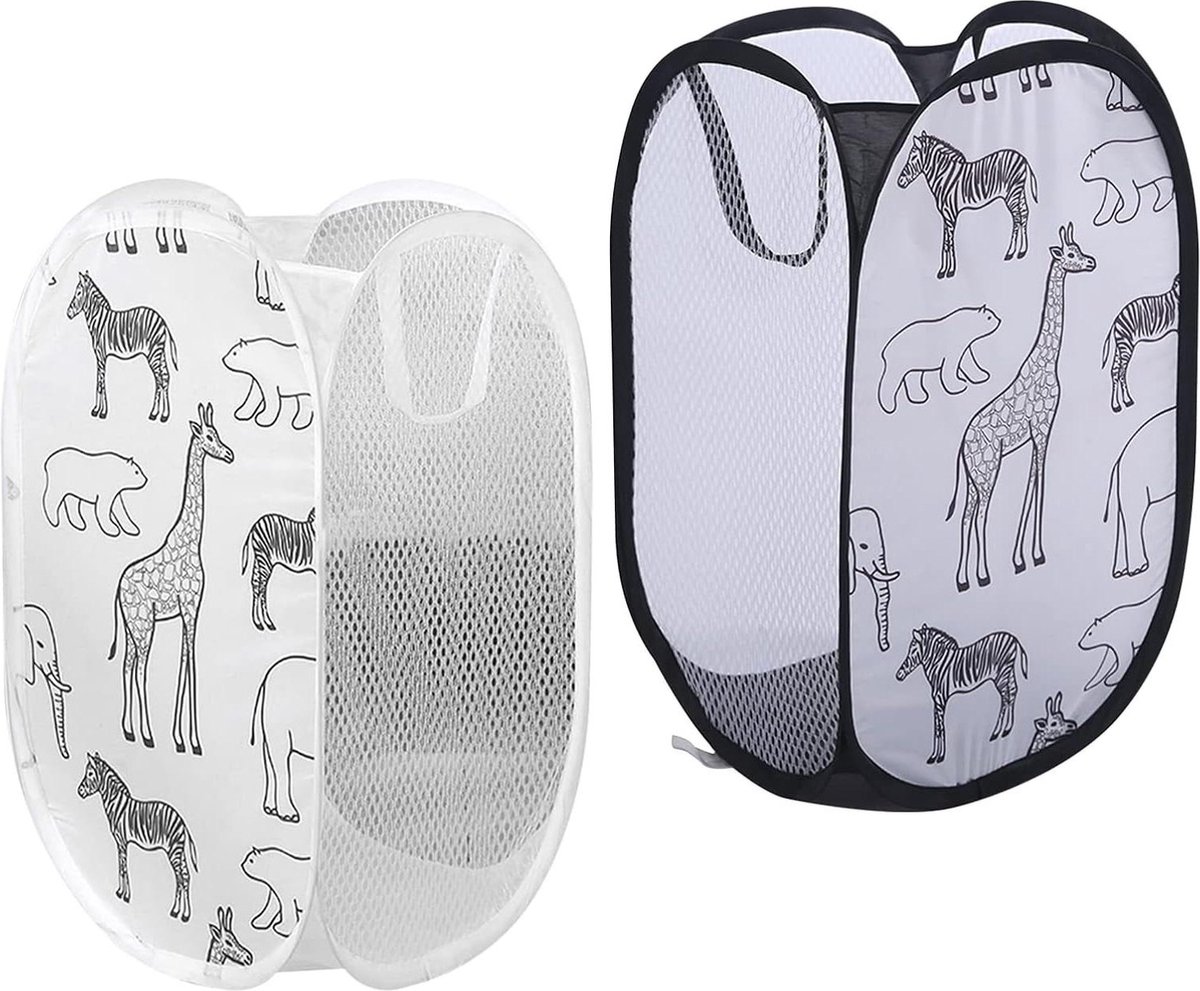 Goedkoopste Opvouwbare wasmand inklapbaar 2 stuks met mesh - 30 x 30 x 48 cm - laundry manden - handgrepen - stoffen mand - statiegeldflessen verzamelcontainer - zwart - wit Wasmand 3.0