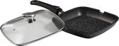 Bol.com Imitatiesteen grillpan met glazen deksel 24 x 24 cm - krasbestendige coating aanbieding