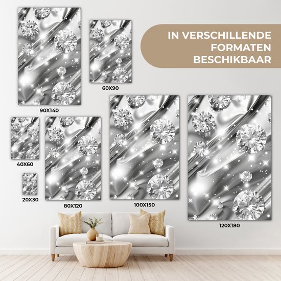 Peinture sur toile 120x180 cm - Décoration murale Abstraite - Diamant - Luxe - Moderne - Argent - Décoration murale salon - Décoration chambre moderne - Tableaux abstraits