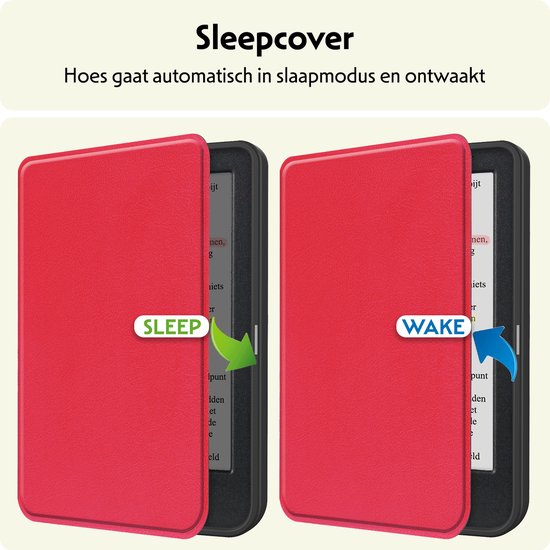 Hoesje Geschikt voor Kobo Clara Colour Hoes Bescherm Hoesje Case Sleep Cover - Hoes Geschikt voor Kobo Clara Colour Hoesje - Rood van Hoesje  — afbeelding 3