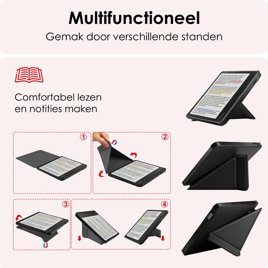 Hoes Geschikt voor Kobo Libra Colour Hoesje Bookcase Cover Book Case Hoes Sleepcover Trifold - Zwart van i12Cover — afbeelding 3