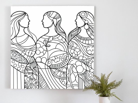 Line art dikke dames artwork | Dames in volle lijnen: een kunstwerk vol schoonheid | Kunst - 100x100 centimeter op Dibond | Foto op Dibond