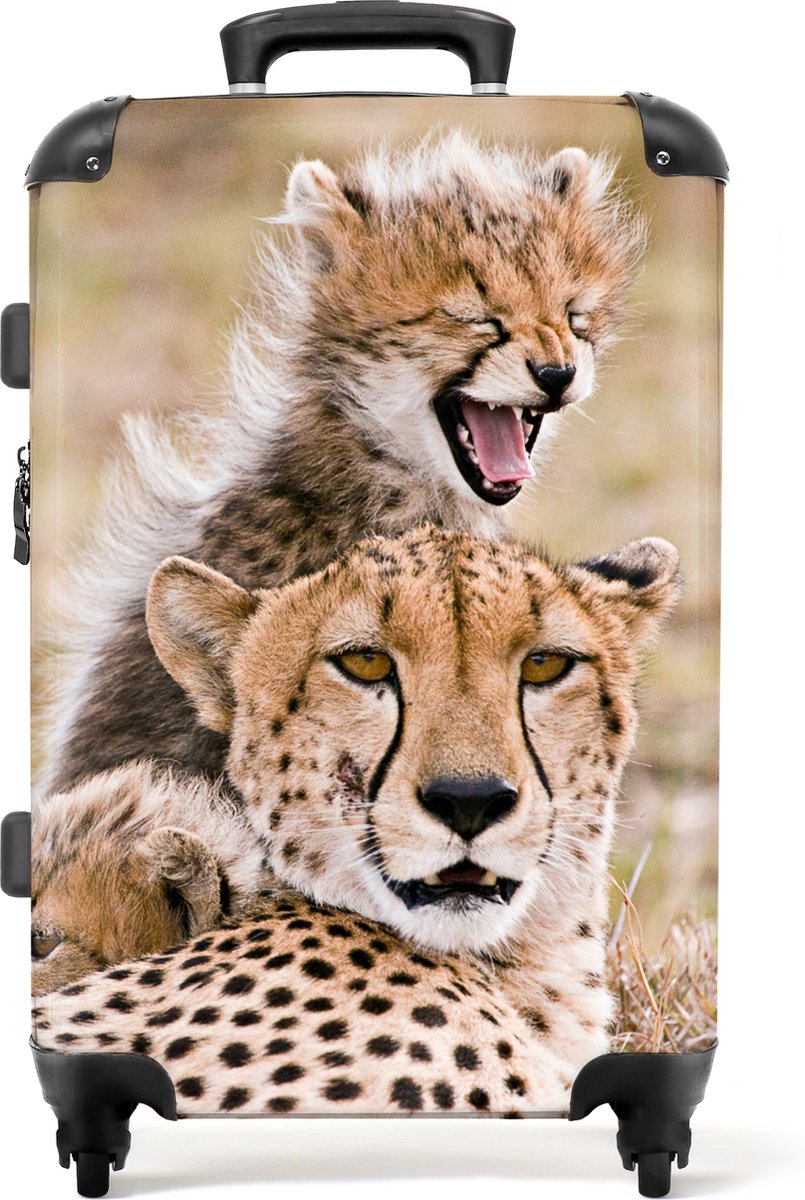 NoBoringSuitcases.com - Grote koffer - Cheeta - Wilde dieren - Savanne - Portret - Kinderkoffer geschikt voor jongen en meisjes - Reiskoffer met 4 wielen - Trolley op wieltjes - Rolkoffer groot kinderen - 72 liter - Ruimbagage valies 20kg