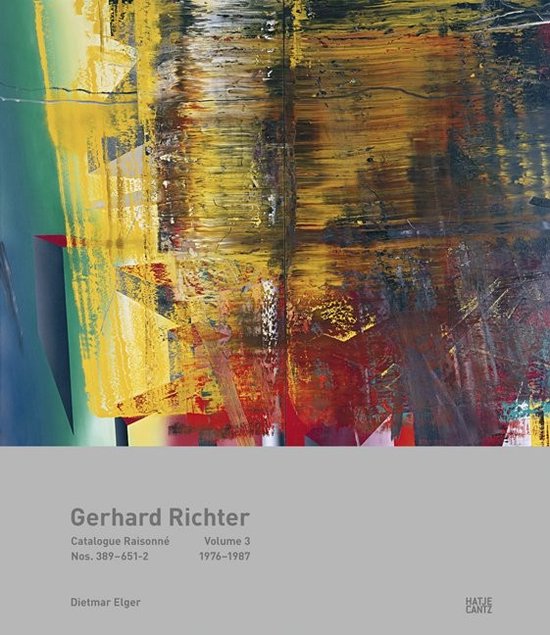Boekomslag met abstracte verfstreken in geel, rood, blauw en groen. Titel: Gerhard Richter, Catalogue Raisonné Volume 3.