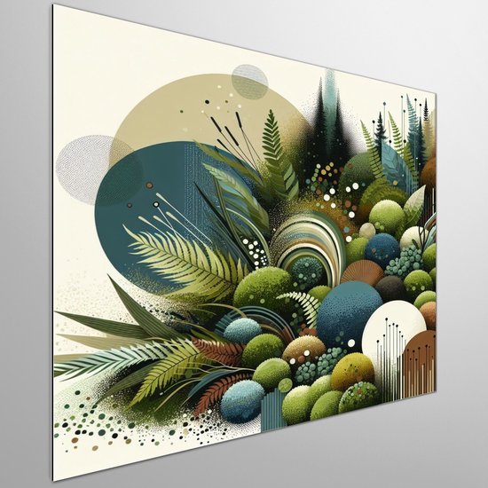 Modern mos schilderij | Hedendaagse schoonheid: een verfijnd spel van mos en kunst | Kunst - 100x100 centimeter op Dibond | Foto op Dibond