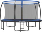 Rootz 14ft Trampoline with Safety Enclosure - Black-Blue - Galvanized Steel Frame - PVC Edge Cover - PP Jumping Mat - 427cm x 270cm - 150kg Max Load Capacity