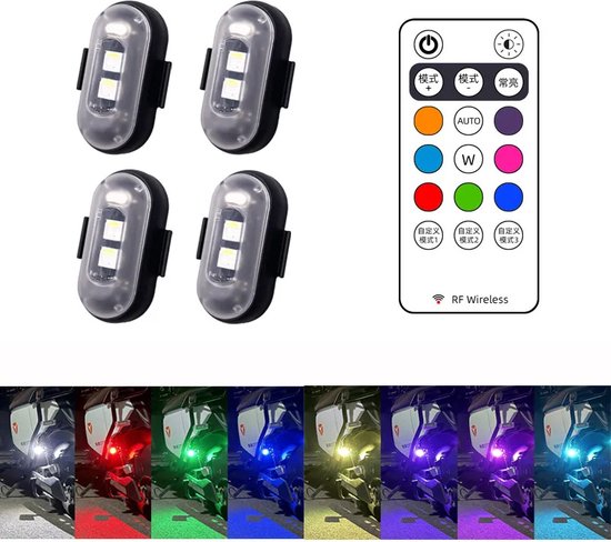 Noodverlichting - Zwaailamp - Werkverkeer - Modelbouw - 60 Branduren op Accu - 8 Kleuren - 10 Modes - Flitspatronen - Knipperlampen - Waarschuwingslampen - Knipper - Gevaar - Noodverlichting - Knipperlichten- 4 stuks - Waarschuwingslamp (4-PACK)
