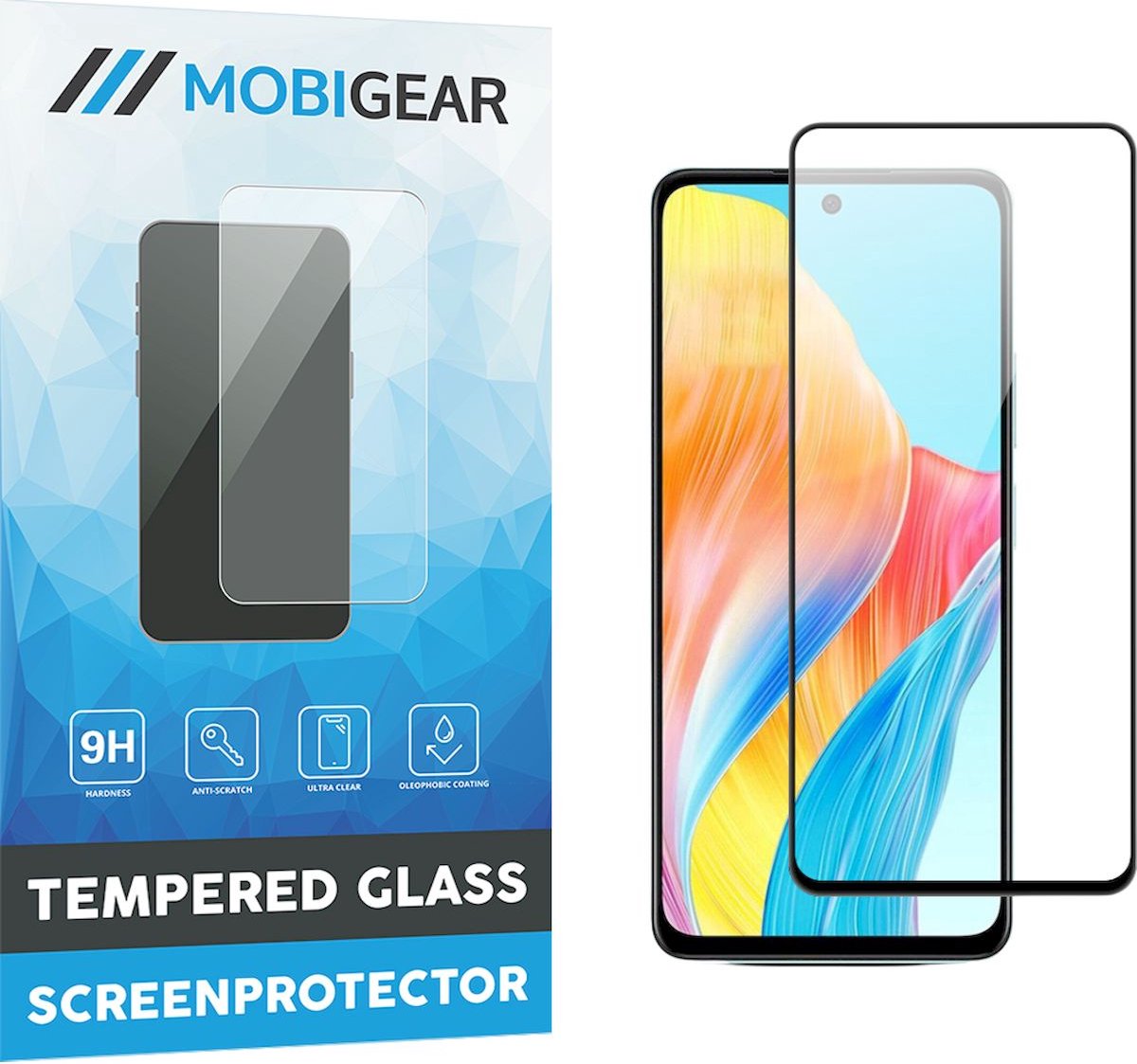Mobigear Screenprotector geschikt voor OPPO A58 4G Glazen | Mobigear Premium Screenprotector - Case Friendly - Zwart