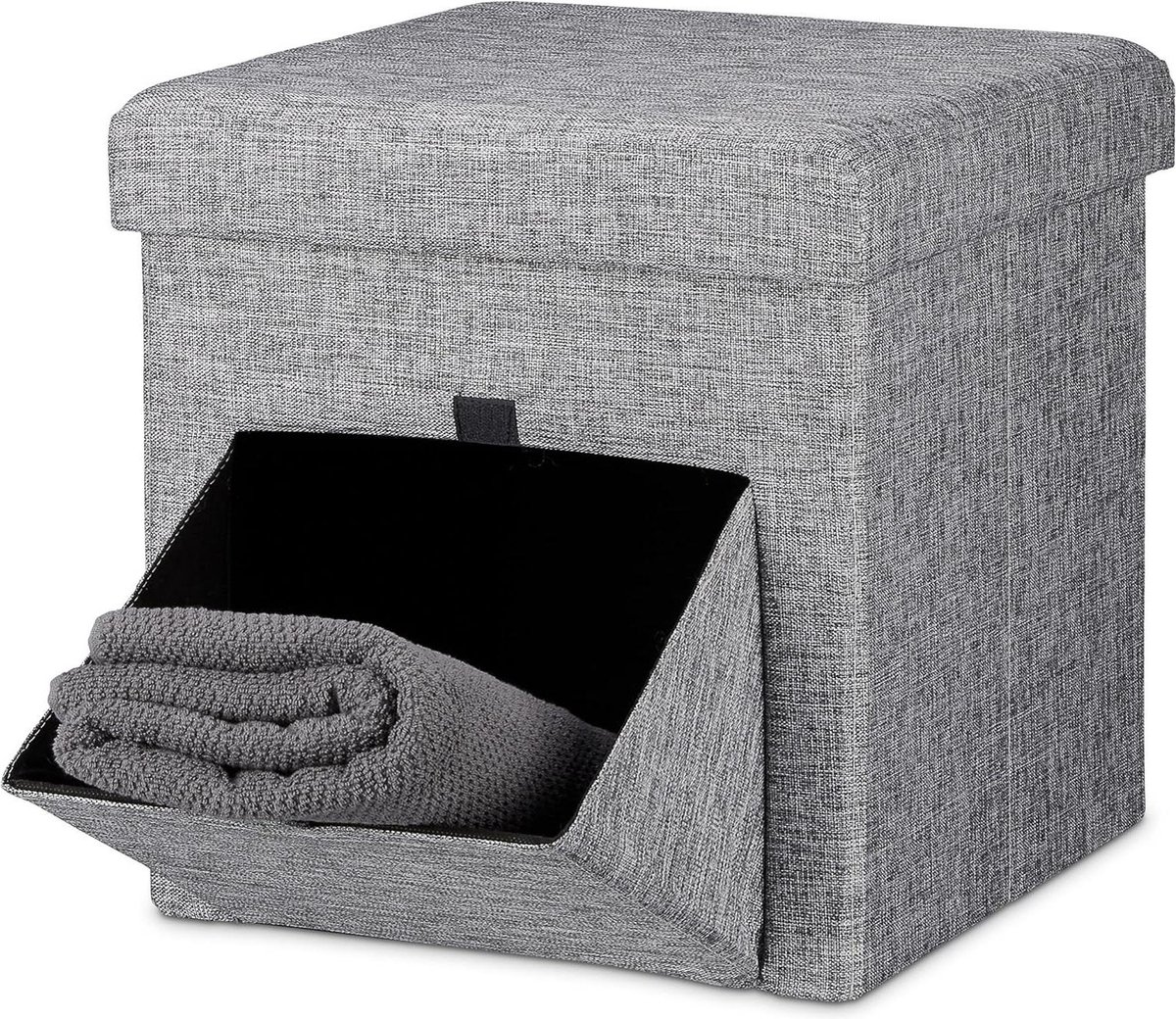 Opvouwbare poef met opbergruimte - stof - voetenbank - deksel - hocker - modern - grijs - 38 x 38 cm
