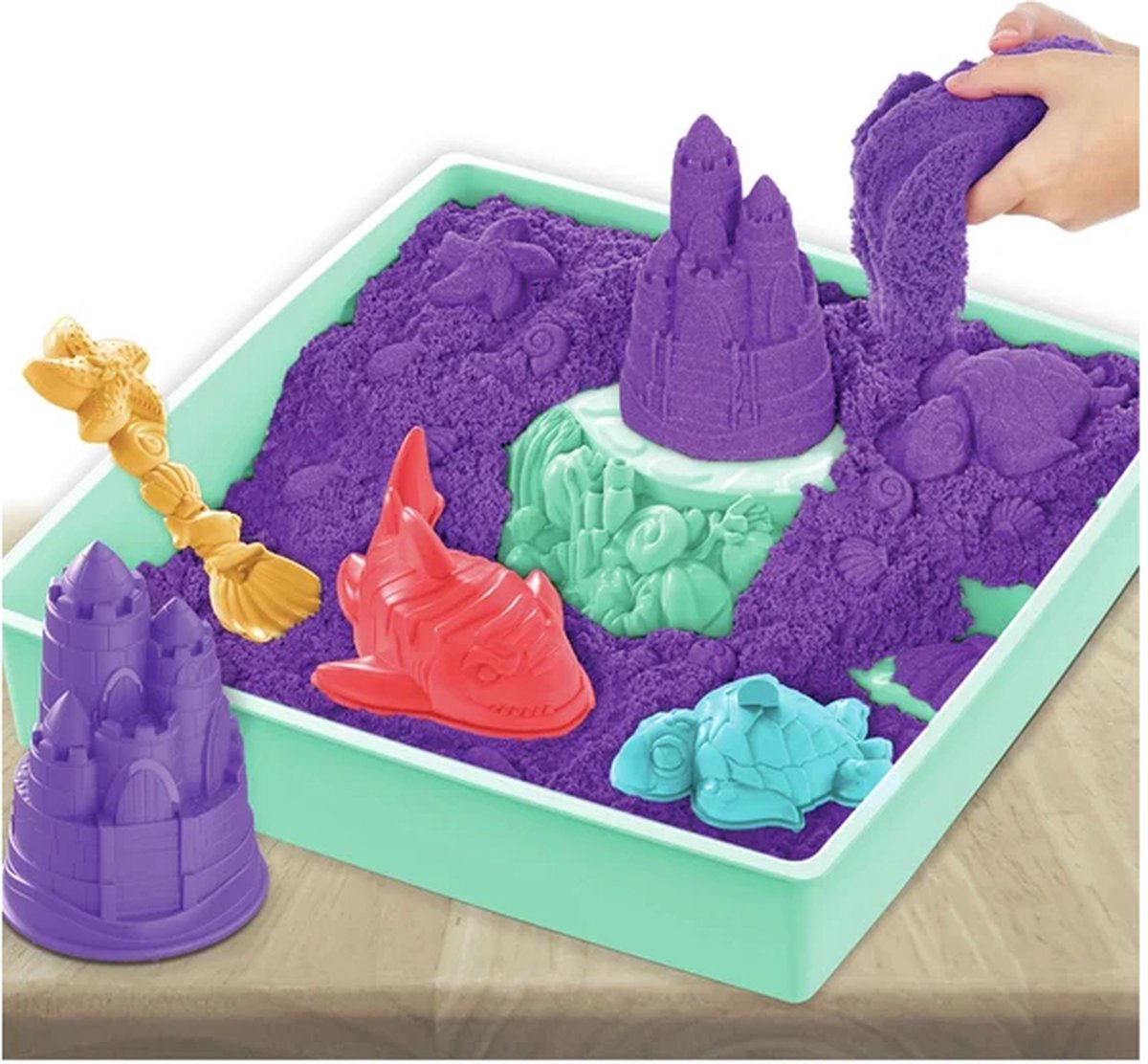 Kinetic Sand - Zandbak-set met 454 g paars origineel Kinetic Sand opbergzandbak 4 vormen en gereedschap - Sensorisch speelgoed — afbeelding 12