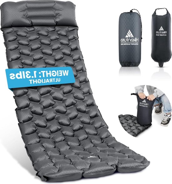 HIKENTURE Isomat Camping voor 2 personen, opblaasbare isomat, ultralicht, kleine verpakkingsmaat met pomp, extra brede dubbele luchtmatras, slaapmat, 127 cm, voor outdoor, reizen, wandelen, strand