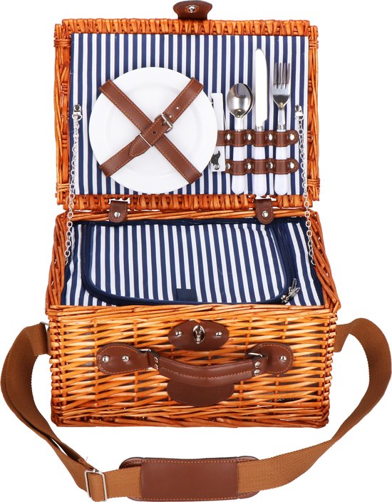 Springos Panier pique-nique - Services de table - Thermique - Osier - Marron - 42 x 27 x 20 cm