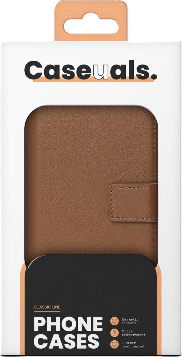 Caseuals Echt Lederen Portemonnee/Boekhoesje - Krachtige magneetsluiting - geschikt voor Apple iPhone 15 Plus - Bruin