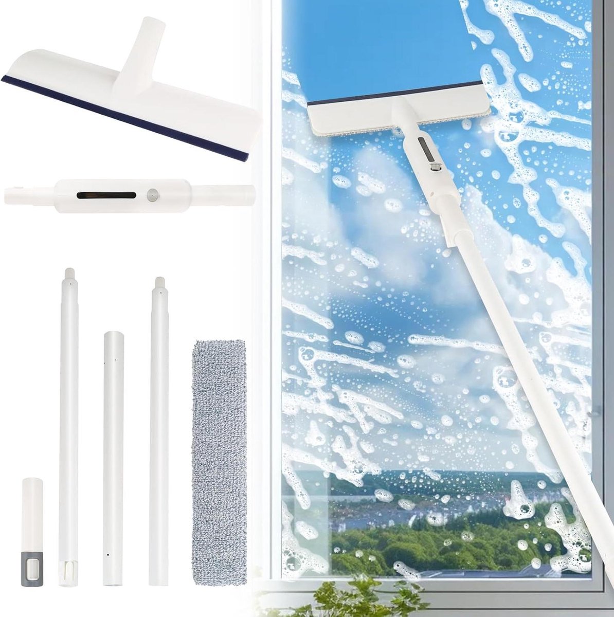 Goedkoopste Telescoop Raamwisser met Dubbelzijdige Sproei functie - Professionele Reinigingsset voor Glas, Spiegel en Auto