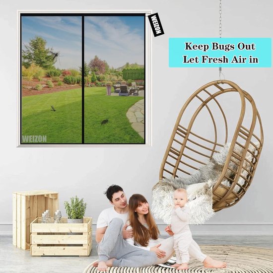 Horren Deuren Netten Terrasgordijn 120x130cm - Automatische magneten - Handen Vrij - Huisdier & Kindvriendelijk - Verse Lucht Binnen - Antimug - Zwart — afbeelding 5