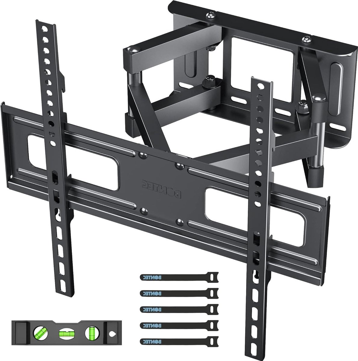 TV Muurbeugel 23-70 Inch Platte Gebogen TV's Draai Kantelbare Beugel Dubbele Arm - Volledig Bewegend - Houdt tot 45 kg - VESA 400x400mm - HDMI Kabel Waterpas - 5 Klittenband