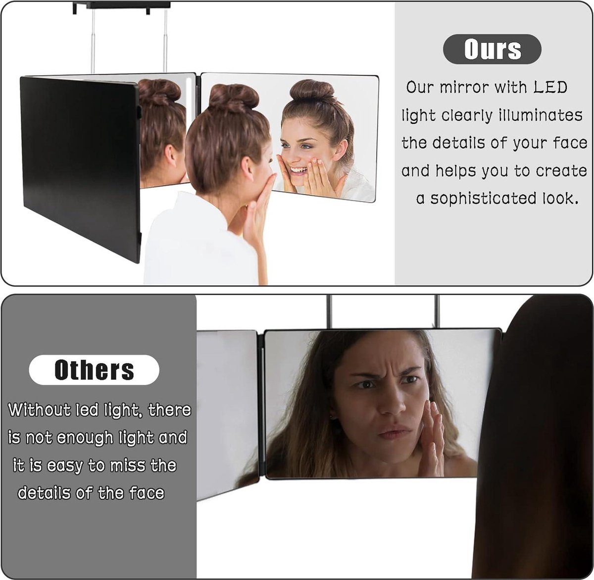 Make-up Vanity Spiegel met Lichten - Tri-Fold 1x/2x/3x Vergroting met 22 LED-lampjes - Touchscreen Verstelbare helderheid met Dual Power - Draagbare cosmetische spiegels voor reizen Dressing (wit