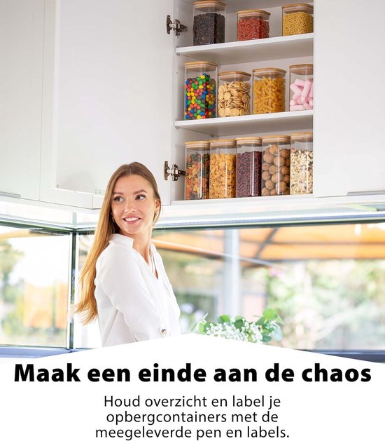 Storivo Food Storage Voorraaddozen, set van 24, luchtdichte opbergdoos met deksel, keukenorganizer voor meel, suiker, muesli en meer, incl. etiketten en marker, voor keuken en koelkast, 33,6 l