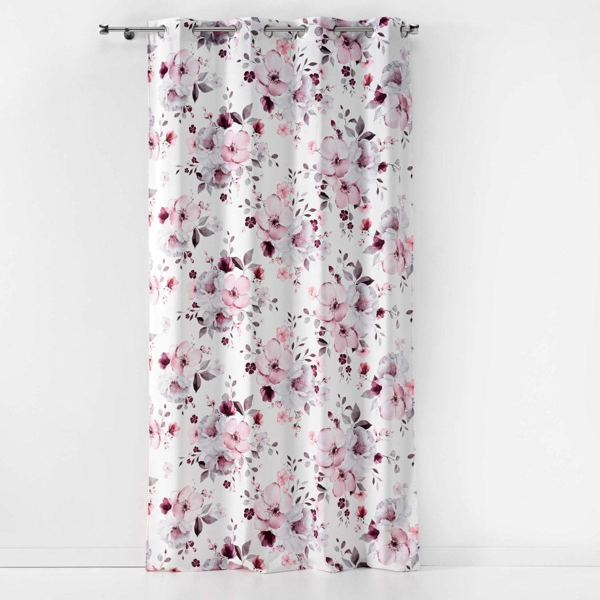 Gordijn met ringen, fluweel, met grote bloemen, 140 x 240 cm, 1 stuk