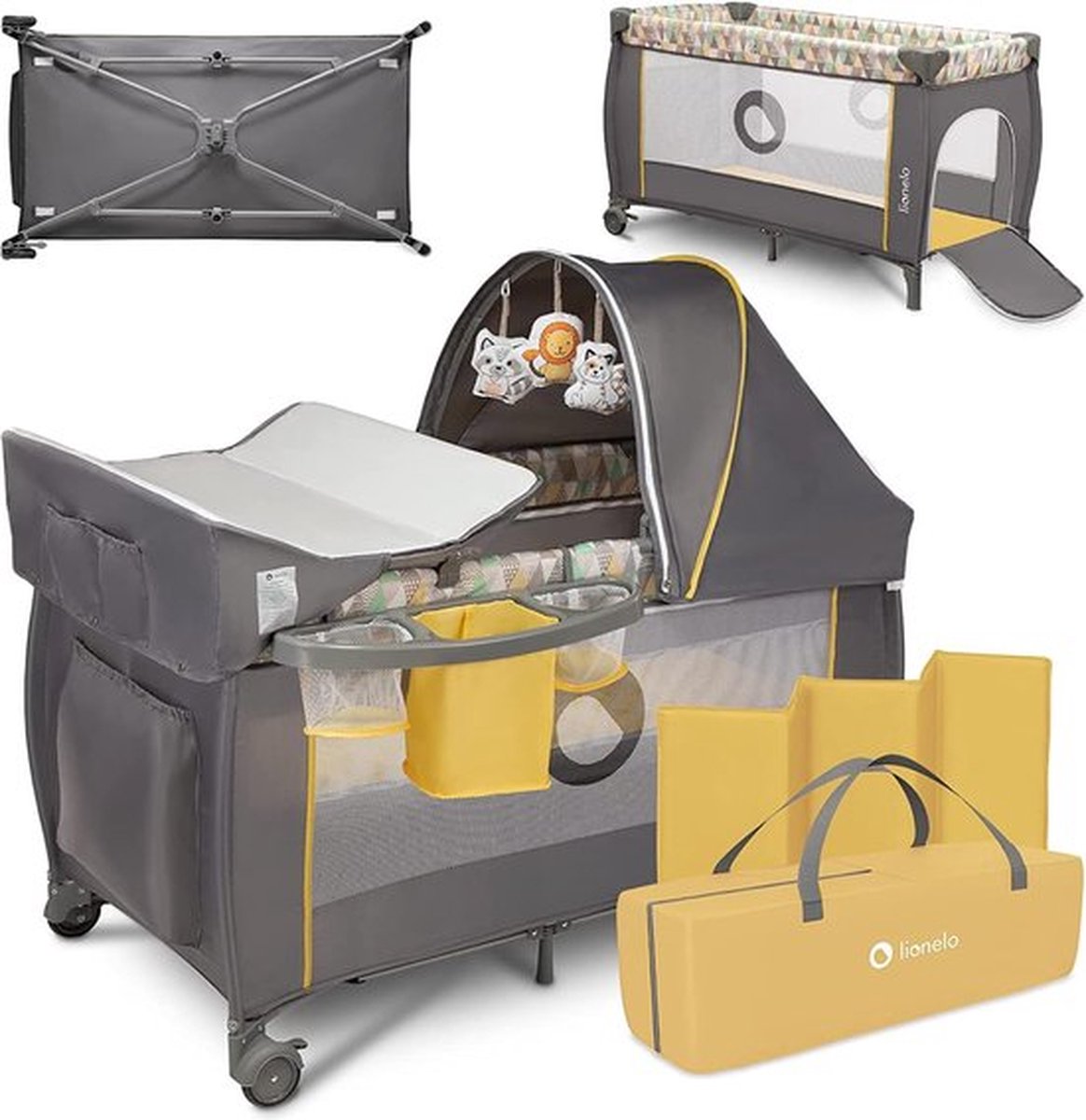 Image of 2-in-1 Kinder Reisbed met Commode - Babybox met Schommelfunctie en Veiligheidsslot, 125x65x75 cm