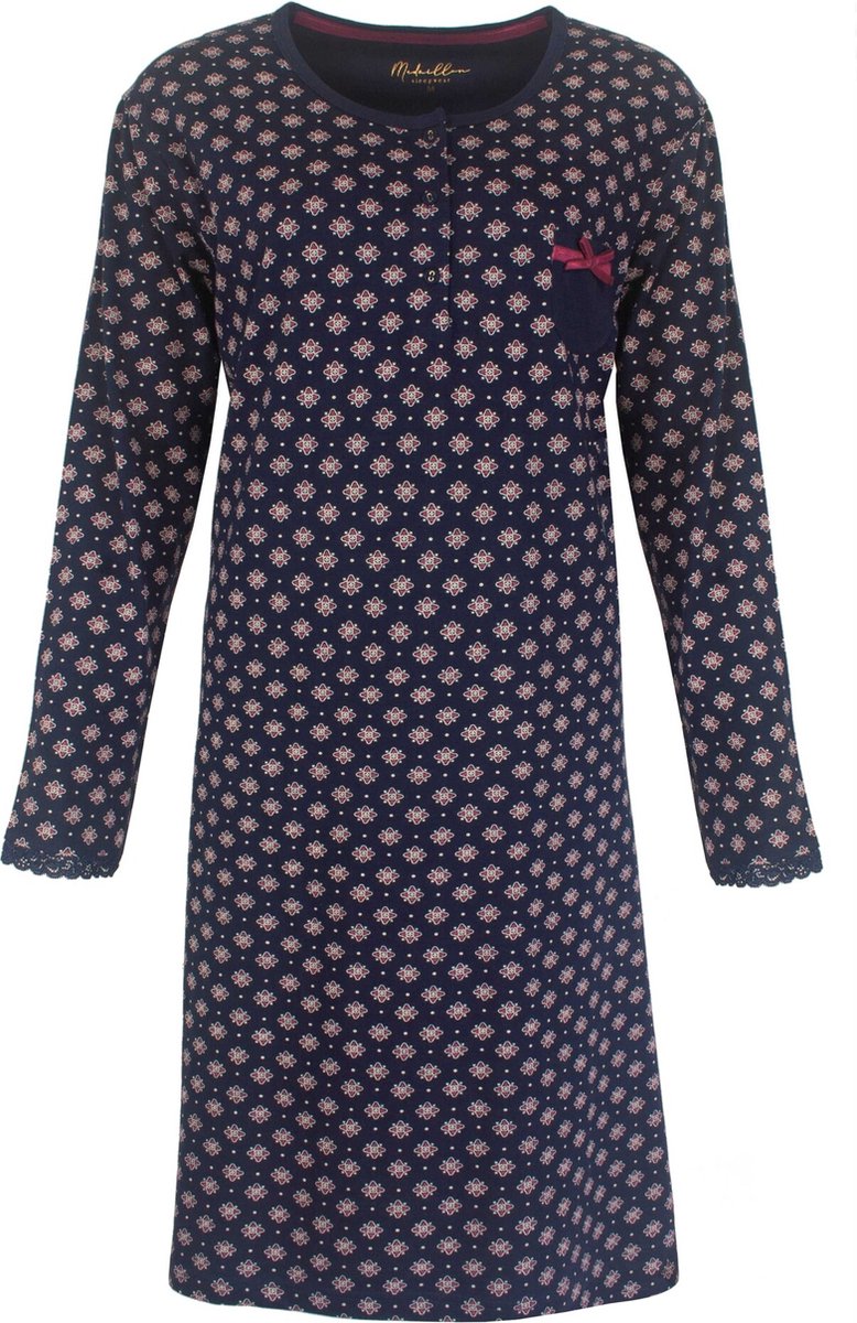 Medaillon Dames Nachthemd - Polo Sluiting - Navy Blauw
