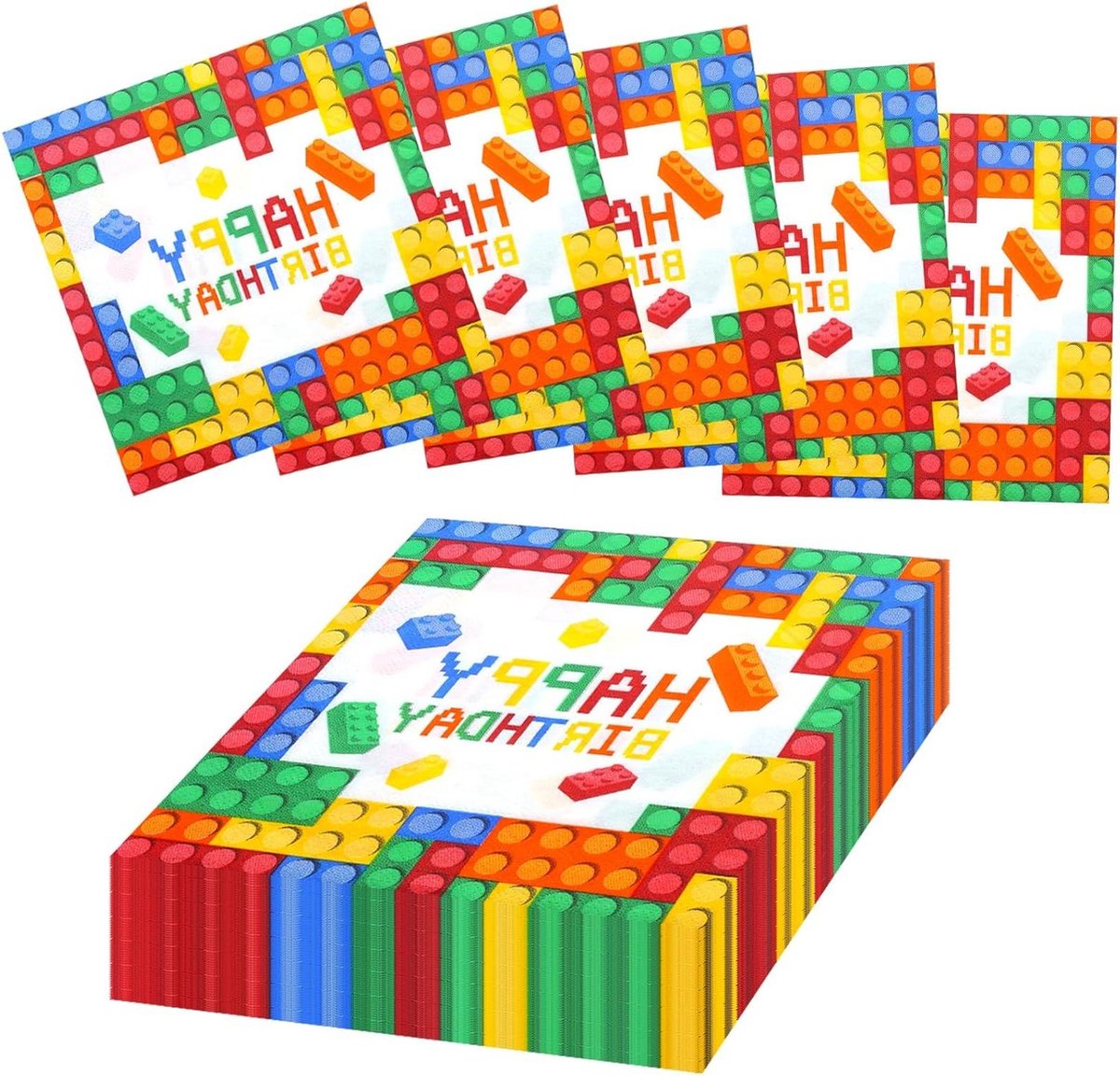 Servetten verjaardag bouwstenen patroon - papieren servetten voor jongens en meisjes - feestdecoratie tafeldecoratie - 48 stuks servetten papieren