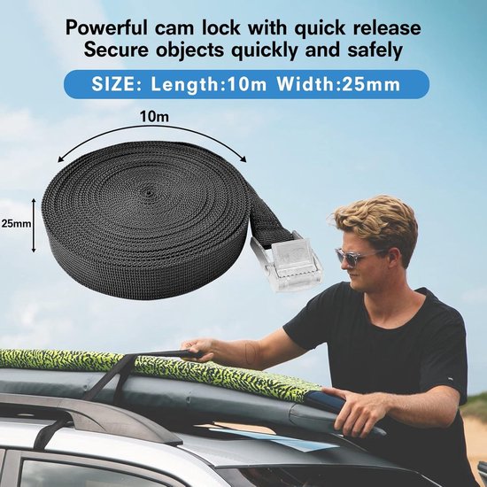 Btstil Afsluitbare spanband 4m, sjorband met ingewerkte 3 staalkabel, robuuste spanband met slot & sleutel voor dakkoffer, daktent, motorfiets, fiets, surfplanken, kajaks (4m-zwart Btstil Afsluitbare spanband 4m, sjorband met ingewerkte 3 staalkabel, robuuste spanband met slot & sleutel voor dakkoffer, daktent, motorfiets, fiets, surfplanken, kajaks (4m-zwart