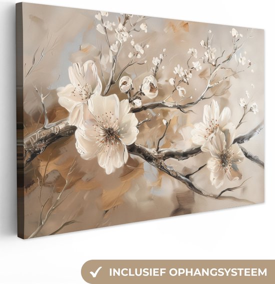 Canvas schilderij 120x80 cm - Wanddecoratie Bloemen - Natuur - Wit - Bloesem - Abstract - Muurdecoratie woonkamer - Slaapkamer decoratie - Kamer accessoires - Schilderijen op canvas