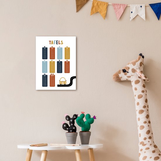 Peinture sur toile 30x40 cm - Décoration murale chambre d'enfant Tables de multiplication - Apprendre à compter pour les enfants - Pratique des chiffres - Chiffres - Voiture - Décoration murale - Accessoires de décoration de chambre pour garçons