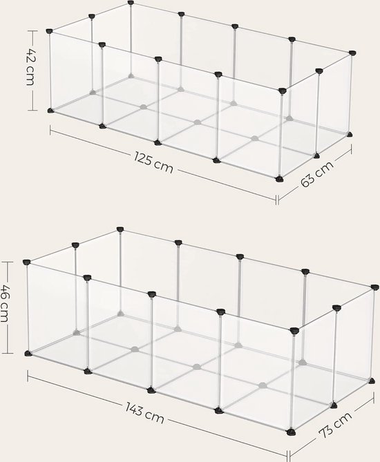 Buitenverblijf bodempanelen box caviaverblijf kunststof hamsters konijnen egels 125 x 63 x 42 cm wit LPC001W01