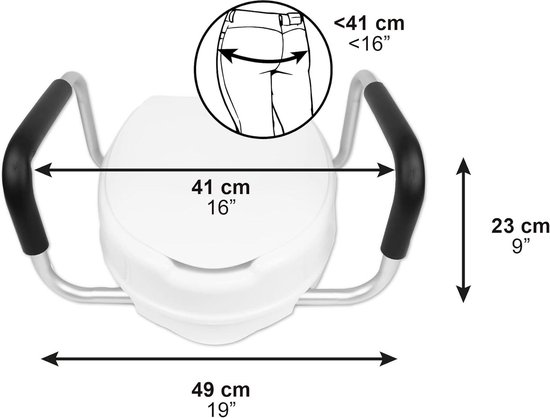 Toiletverhoger met Armleuningen 10 cm Verhoogde Toiletbril Ouderen WC Verhoger-Lifter Raised Toilet Seat-Wit — afbeelding 5