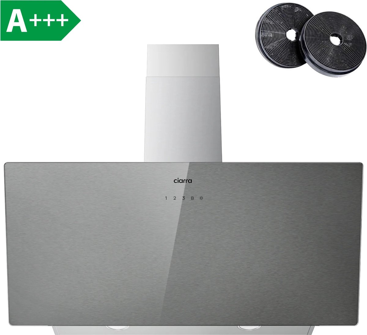 CIARRA CBCS9736H-S 90cm Schuine Afzuigkap Grijs – Geborsteld Zilver - met WiFi - inclusief set koolstoffilters – 650m3 - energieklasse A+++