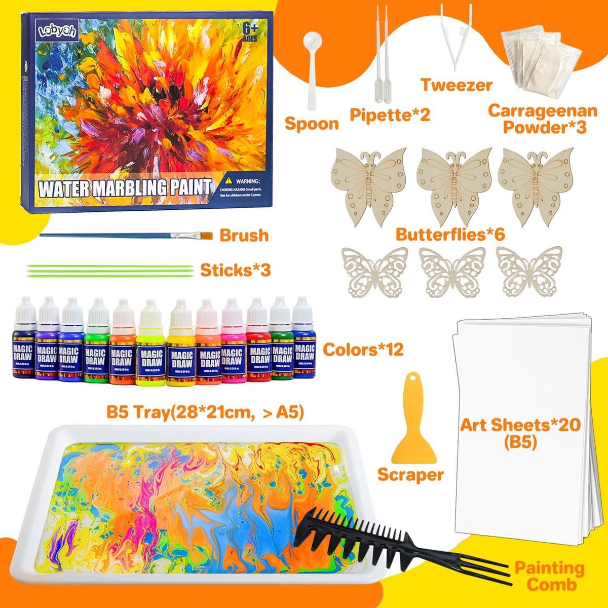 Hapikids Kit Peinture Marbrée à L'Eau - Activité Artistique Pour Enfants 6-12 Ans