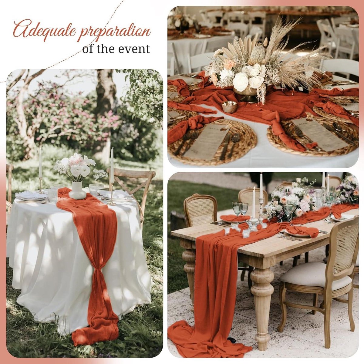 Set Van 15 Kaasdoek, Tafelloper Terracotta 55 x 300 cm, Roestrood Rustiek Gaas, Boho Bruiloftstafelkleed Voor Feest