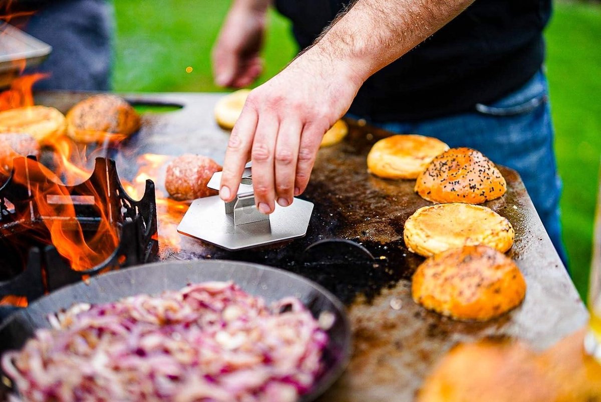 Smasher Hamburgerpers van hoogwaardig geslepen rvs - werktuig keuken tuin restaurants camping - FENNEK