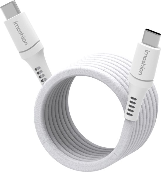 Foto: Imoshion kabel magnetische usb c naar usb c kabel 1 meter snellader 60w datasynchronisatie oplaadkabel van nylon wit