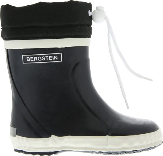 Zwarte Bergstein regenlaars met witte zoolrand en zwarte omslag.