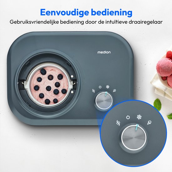 Medion Ijsmaker MD 10169, capaciteit voor 1 L ijs - geen voorkoeling nodig - uitneembaar aluminium ijsreservoir - geschikt voor het bereiden van ijs-frozen yoghurt & sorbet van Medion — afbeelding 2
