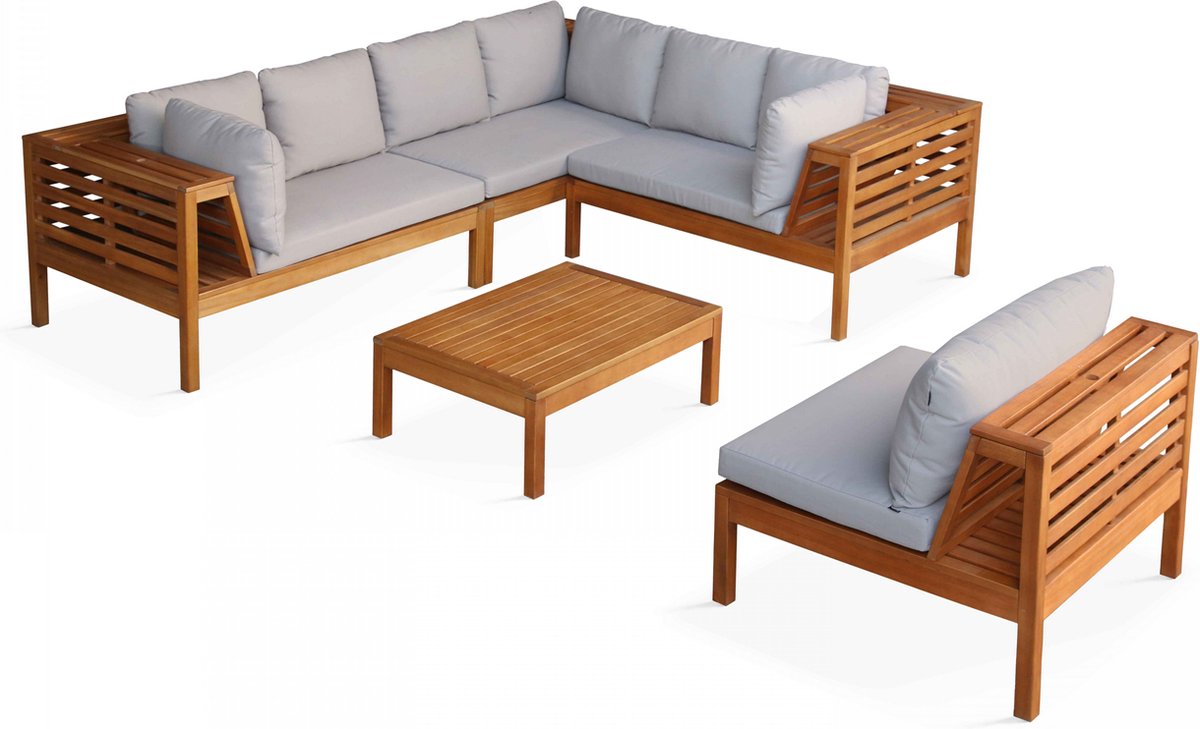 Oviala - Tuinset met 6 plaatsen van taupekleurig eucalyptus hout Maupiti