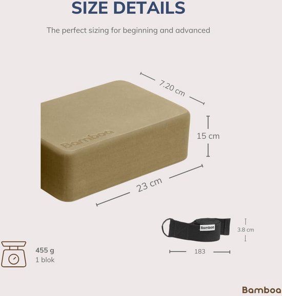 Yogablokken Set Zand + Gratis Yoga Riem - Ronde hoeken - EVA Foam - 2 Yoga Blokken - Bamboa yoga block wood van Bamboa — afbeelding 3