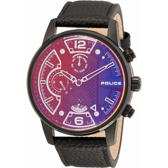 Police Zwarte Leren Horloge Met Portemonnee Set 45MM