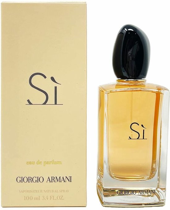 Giorgio Armani Si eau de parfum flesje in geel doosje.