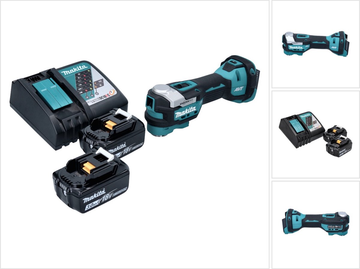 Makita DTM 52 RF accu multifunctioneel gereedschap 18 V Starlock Max Brushless + 2x accu 3,0 Ah + oplader