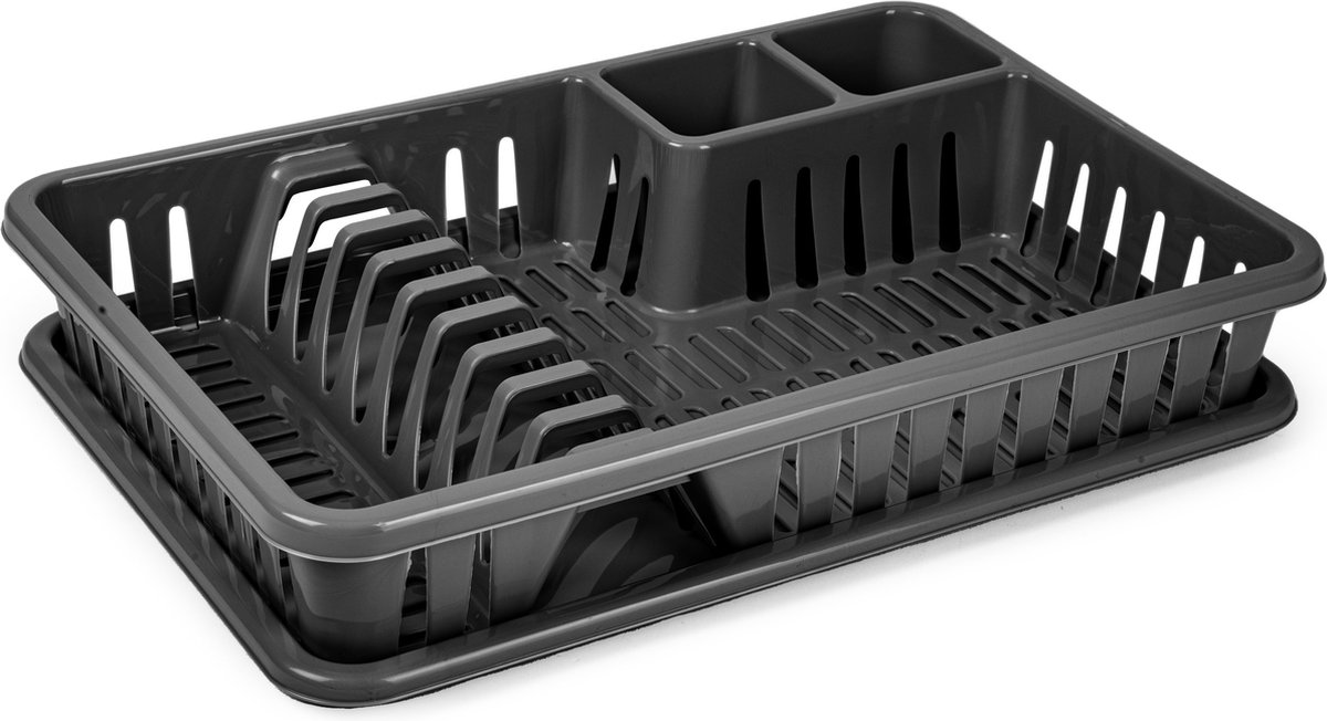 Goedkoopste Plasticforte Afdruiprek met lekbak - 45 x 30 cm - zwart - Afwassen/afdrogen - Afwasrekken - Kunststof