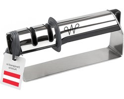 Messenslijper van roestvrij staal - 3 standen voor scherpe messen - perfect voor koksmessen en keukenmessen - professionele messenslijper met merknaam WERTA