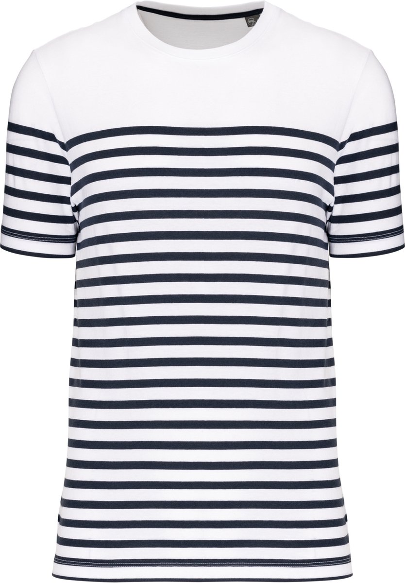 Kariban Marine-t-shirt ronde hals Bio heren K3033 - White / Navy Stripes - M