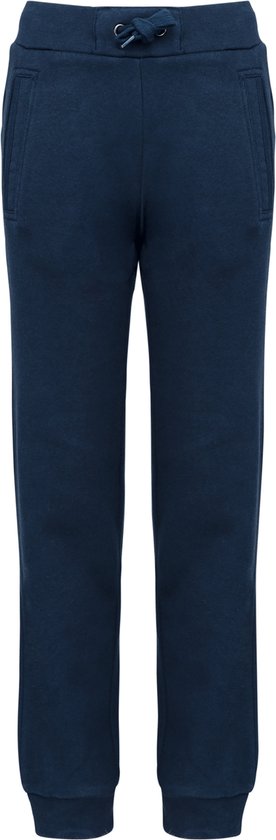 Pantalon de jogging bleu marine avec cordon de serrage, poches latérales et chevilles élastiques.