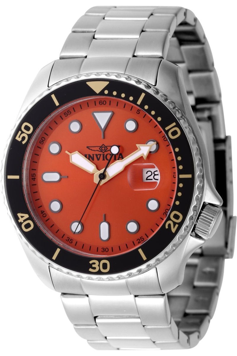 Invicta Pro Diver 47159 Heren Horloge - Waterdicht - Analoog - Quartz Uurwerk - Roestvrij Staal met oranje Wijzerplaat - 46mm